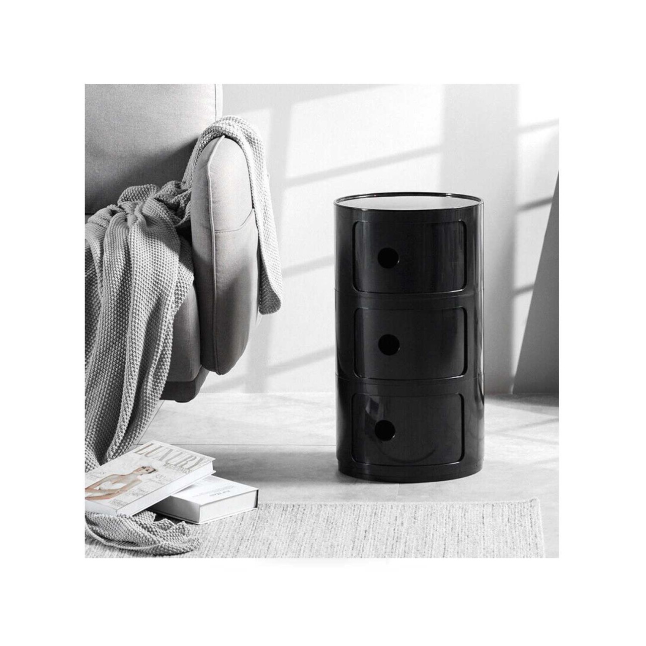 Kartell Συρταριέρα τριπλή μαύρη διάμετρος 32εκ. σειρά Componibili Συρταριέρες