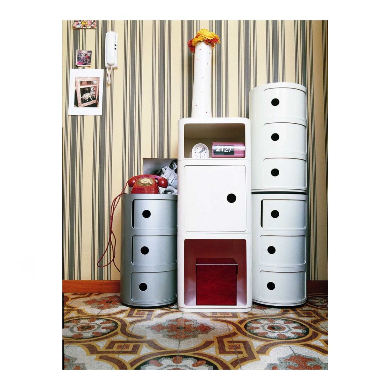 Kartell Συρταριέρα τριπλή ασημί διάμετρος 32εκ. σειρά Componibili Συρταριέρες