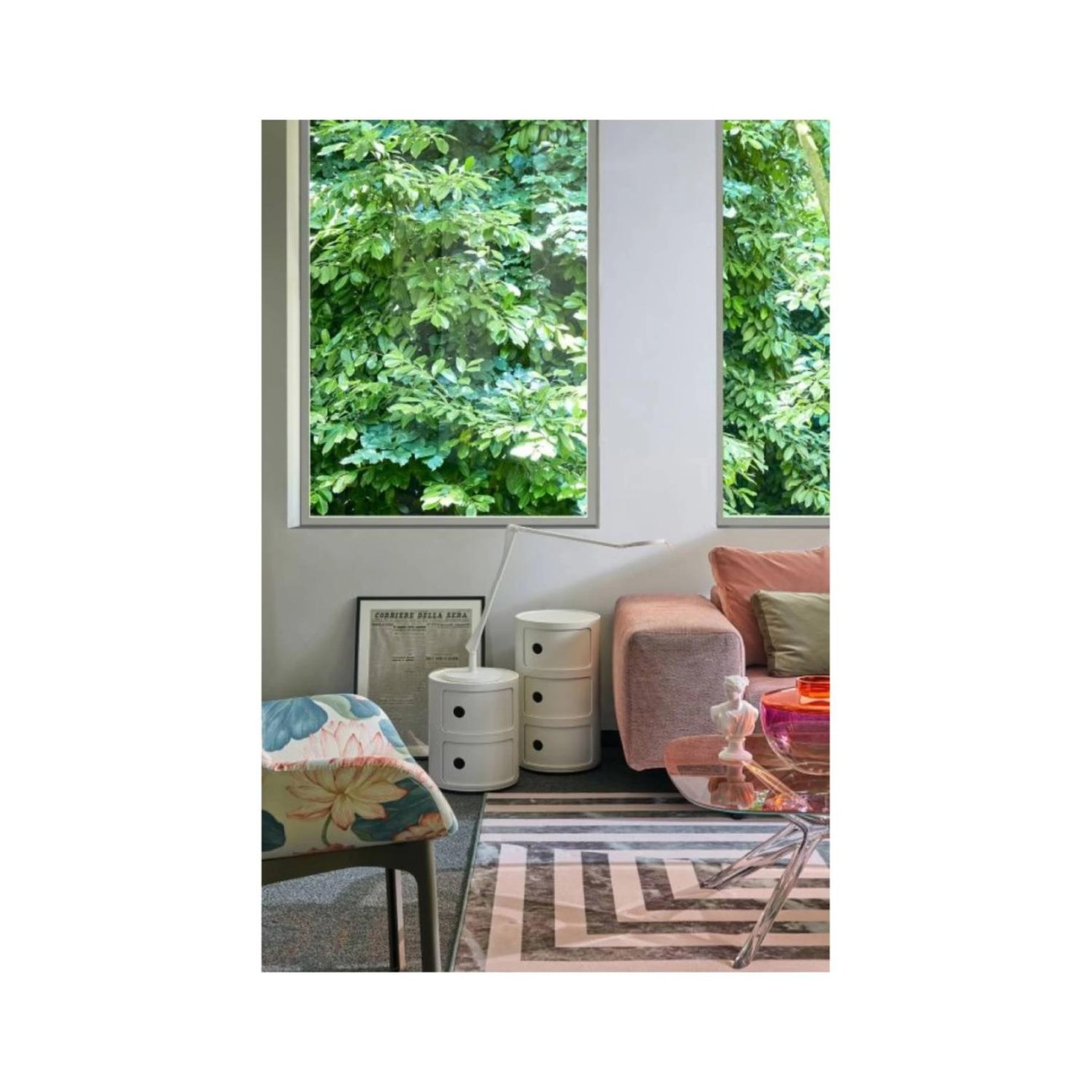 Kartell Συρταριέρα διπλή λευκή ματ διάμετρος 32cm σειρά Componibili Mat Συρταριέρες
