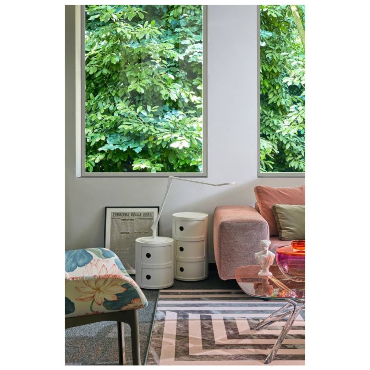 Kartell Συρταριέρα διπλή λευκή ματ διάμετρος 32cm σειρά Componibili Mat Συρταριέρες