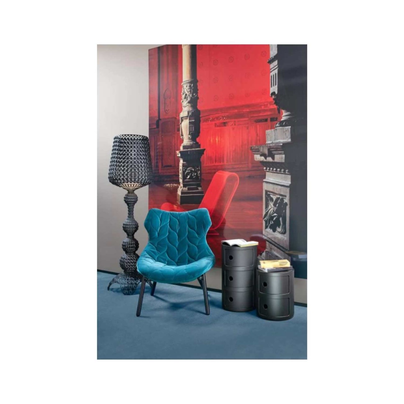 Kartell Συρταριέρα διπλή μαύρη ματ διάμετρος 32cm σειρά Componibili Mat Συρταριέρες