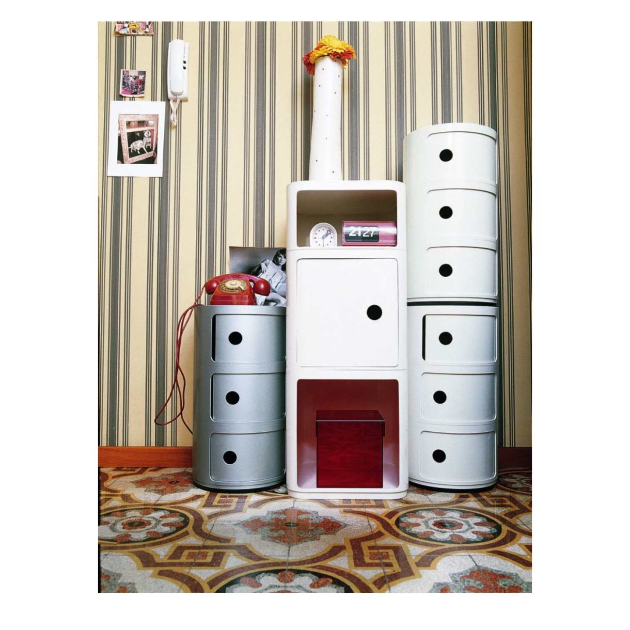 Kartell Συρταριέρα τριπλή λευκή ματ διάμετρος 32cm σειρά Componibili Mat Συρταριέρες