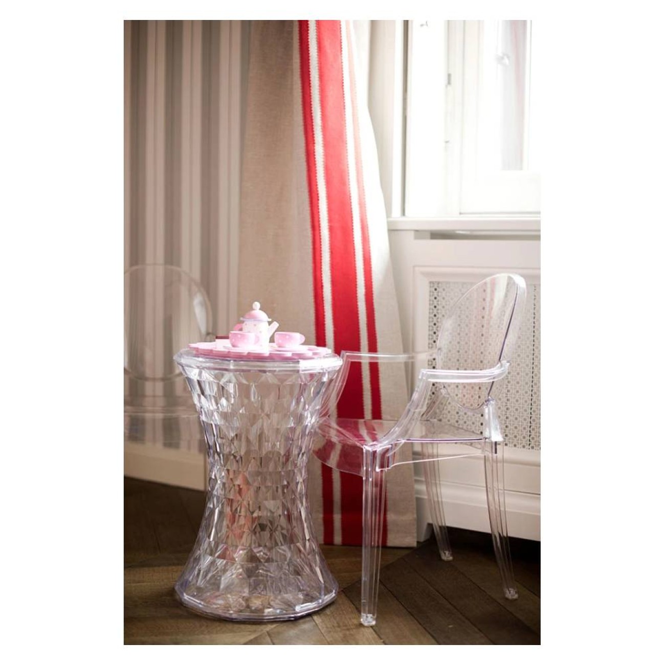 Kartell Σκαμπώ/τραπεζάκι διάφανο 45εκ σειρά Stone Βοηθητικά τραπέζια