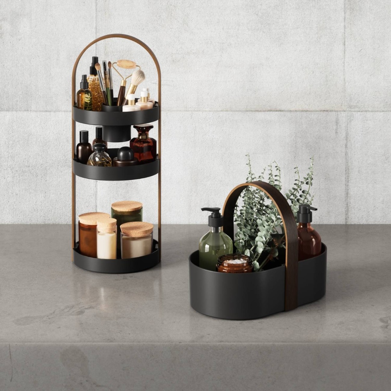 Umbra Ραφιέρα τριπλή 50x19x19cm μαύρο/καρυδί σειρά Bellwood Αξεσουάρ Μπάνιου