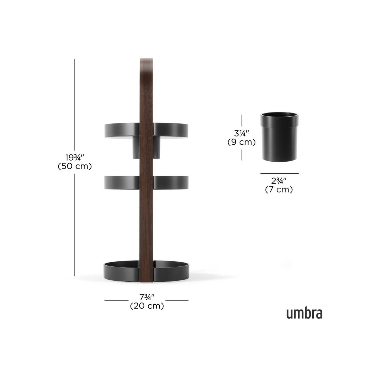Umbra Ραφιέρα τριπλή 50x19x19cm μαύρο/καρυδί σειρά Bellwood Αξεσουάρ Μπάνιου