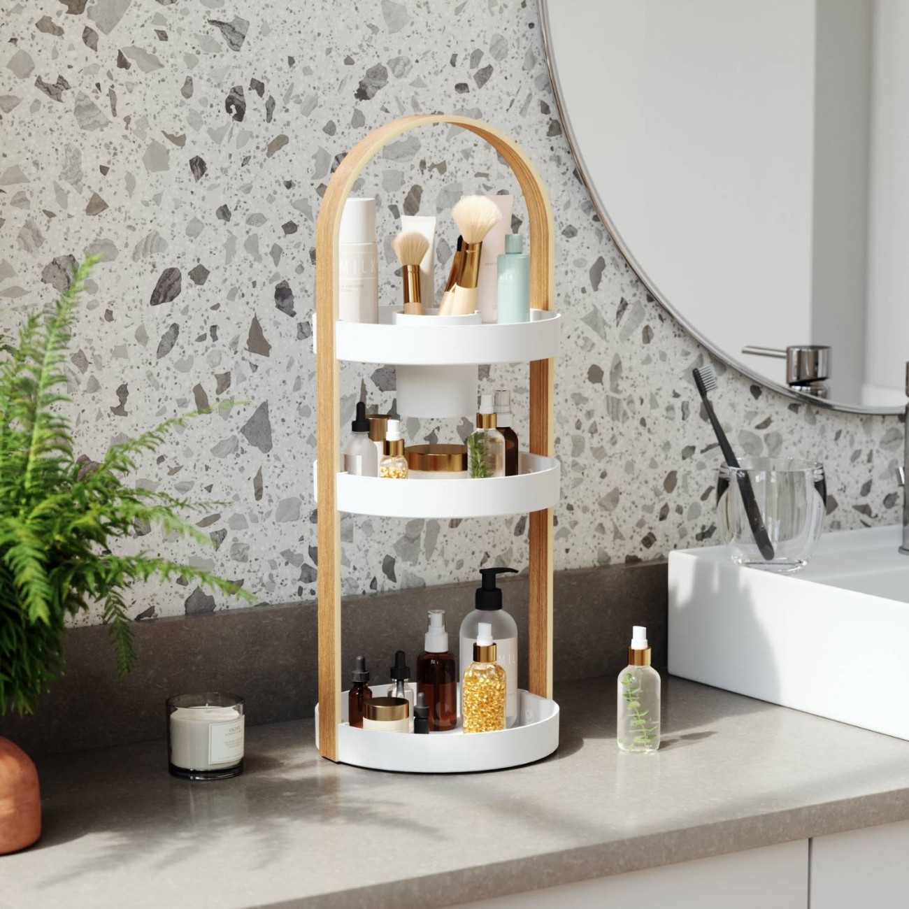Umbra Ραφιέρα τριπλή 50x19x19cm λευκό/φυσικό ξύλο σειρά Bellwood Αξεσουάρ Μπάνιου