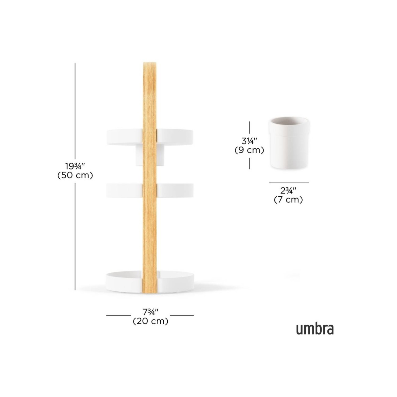 Umbra Ραφιέρα τριπλή 50x19x19cm λευκό/φυσικό ξύλο σειρά Bellwood Αξεσουάρ Μπάνιου