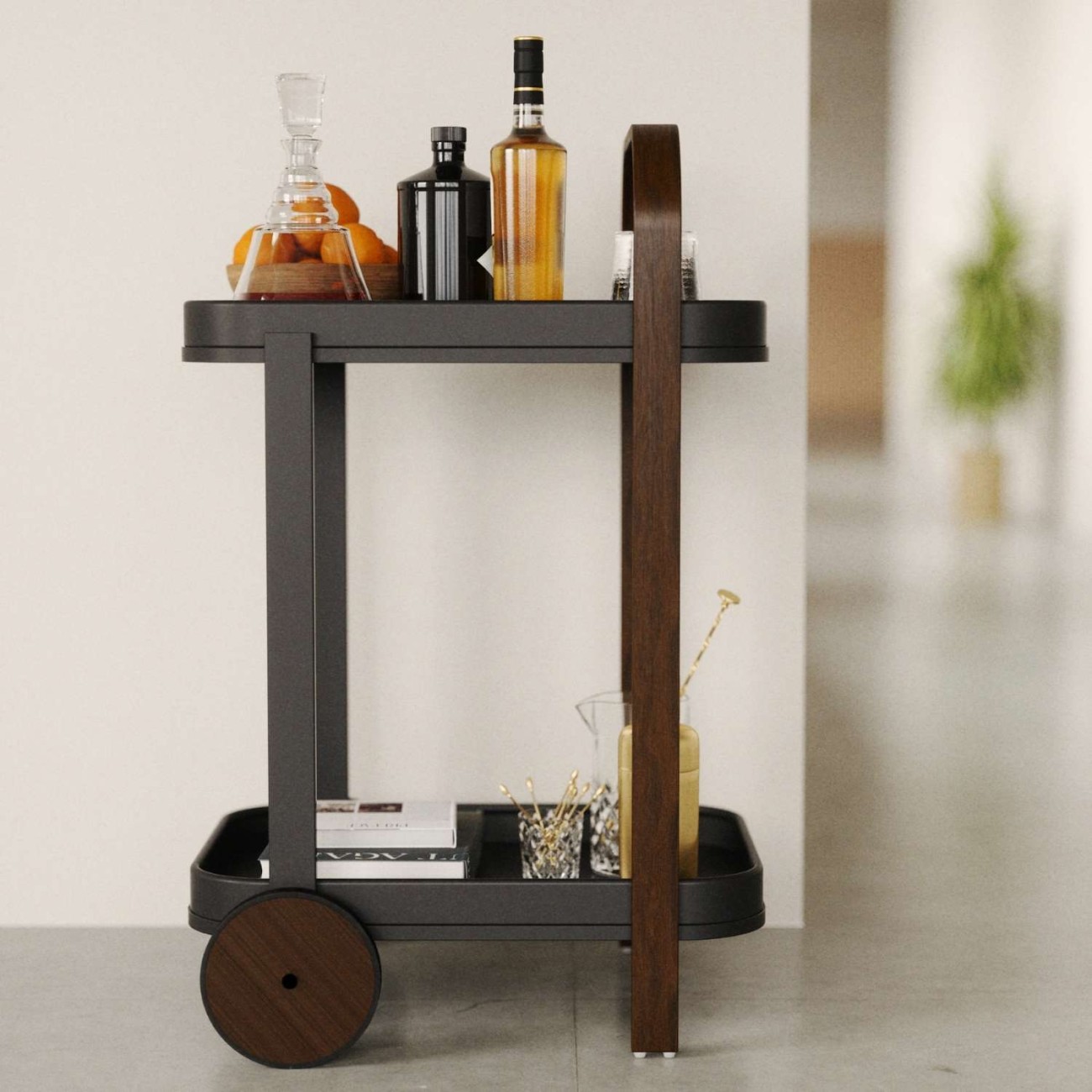 Umbra Τρόλεϊ διπλό 53x43x79cm μαύρο/καρυδί σειρά Bellwood Τρόλεϊ/μπαρ