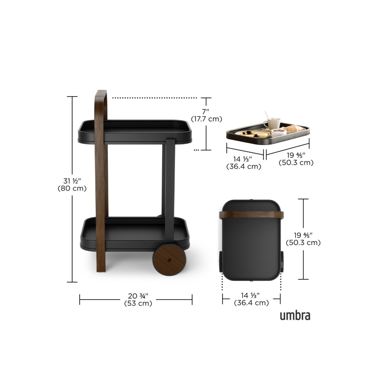 Umbra Τρόλεϊ διπλό 53x43x79cm μαύρο/καρυδί σειρά Bellwood Τρόλεϊ/μπαρ