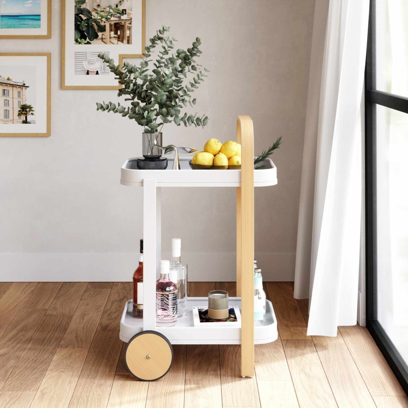 Umbra Τρόλεϊ διπλό 53x43x79cm λευκό/φυσικό ξύλο σειρά Bellwood Τρόλεϊ/μπαρ