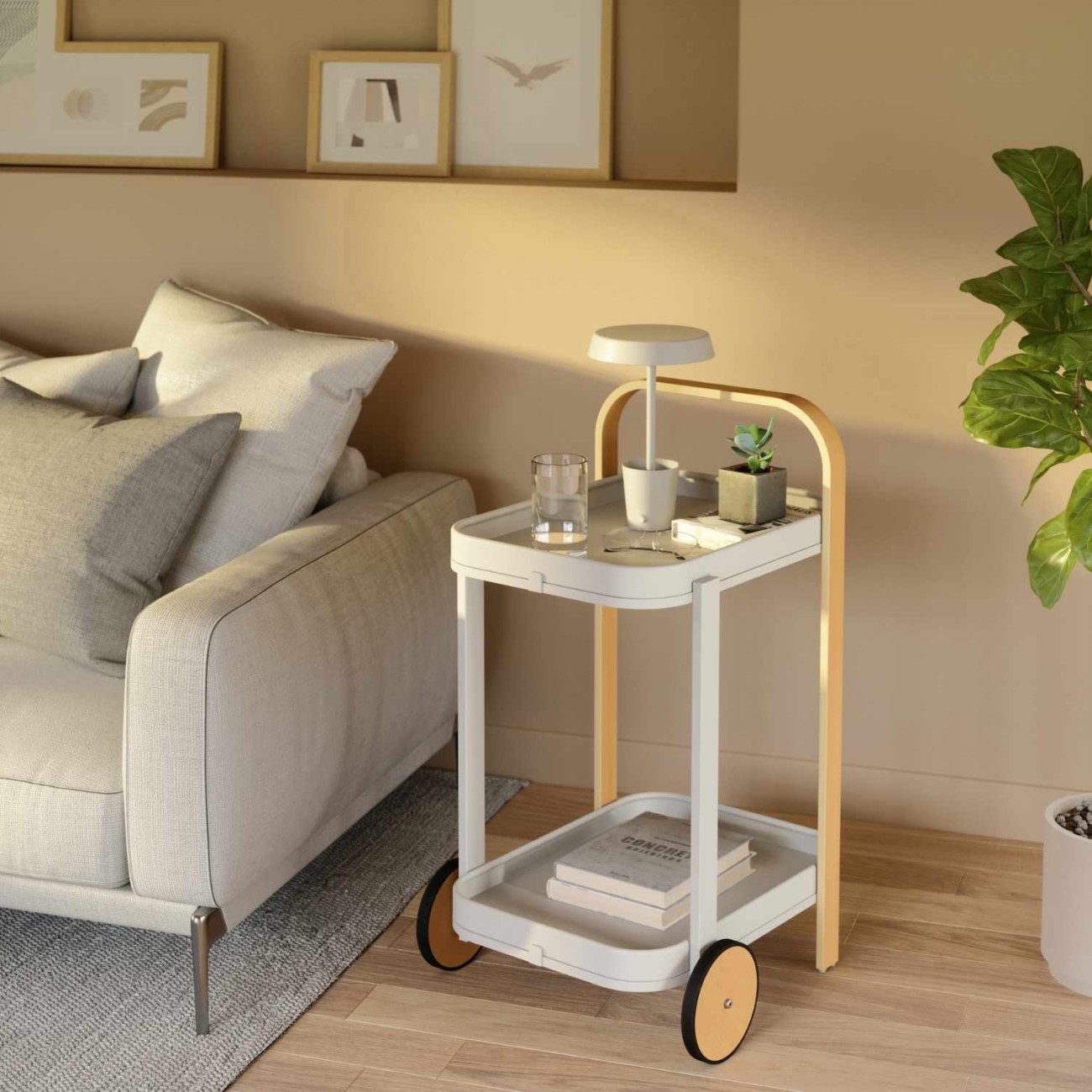 Umbra Τρόλεϊ διπλό 53x43x79cm λευκό/φυσικό ξύλο σειρά Bellwood Τρόλεϊ/μπαρ