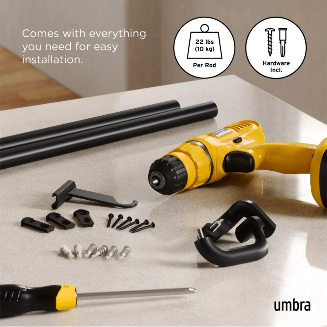 Umbra Κουρτινόξυλο Matte Black επεκτεινόμενο 167-365 cm σειρά Twilight Single Νέα Είδη