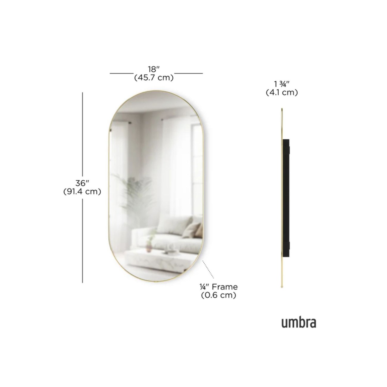 Umbra Καθρέφτης τοίχου 91,4x45,7cm χρυσό σειρά Hubba Pill Καθρέφτες Τοίχου