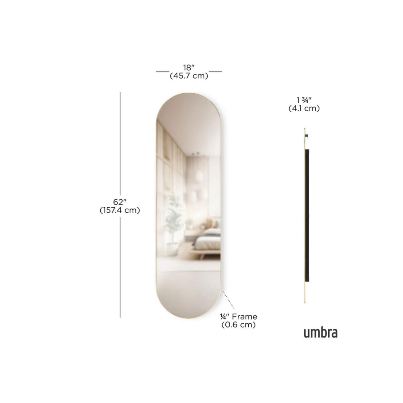 Umbra Καθρέφτης τοίχου 157x45x5cm χρυσό σειρά Hubba Pill Καθρέφτες Τοίχου