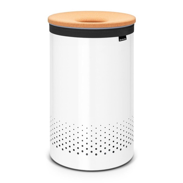 Brabantia Δοχείο απλύτων 60 λτ. White με ξύλινο καπάκι