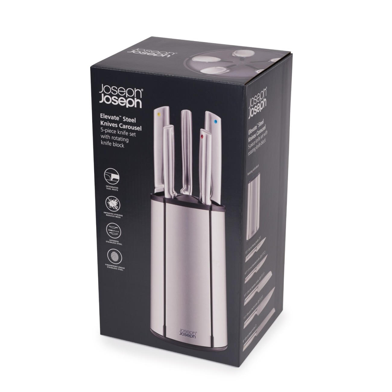Joseph Joseph Σετ 5τεμ. μαχαίρια σε inox περιστρεφόμενη βάση 35,7εκ. σειρά Elevate steel Βάσεις Μαχαιριών