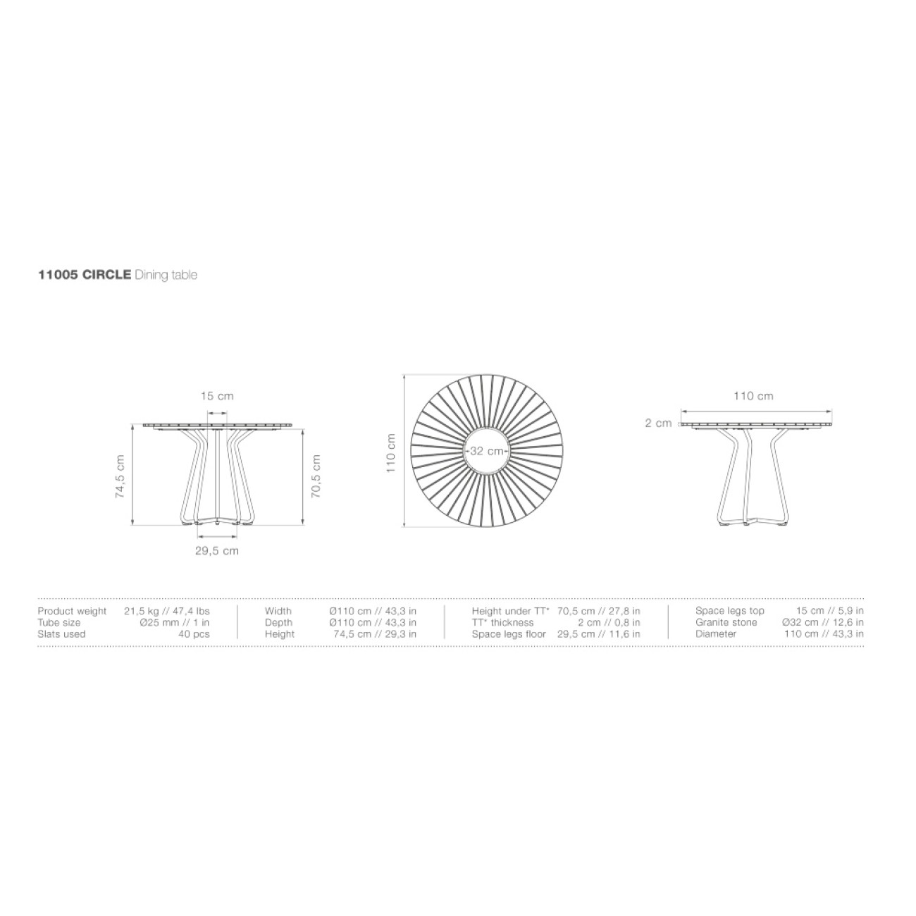 Houe Τραπέζι 110εκ. ξύλο bamboo με πέτρα γρανίτη σειρά Circle

 Έπιπλα Κήπου