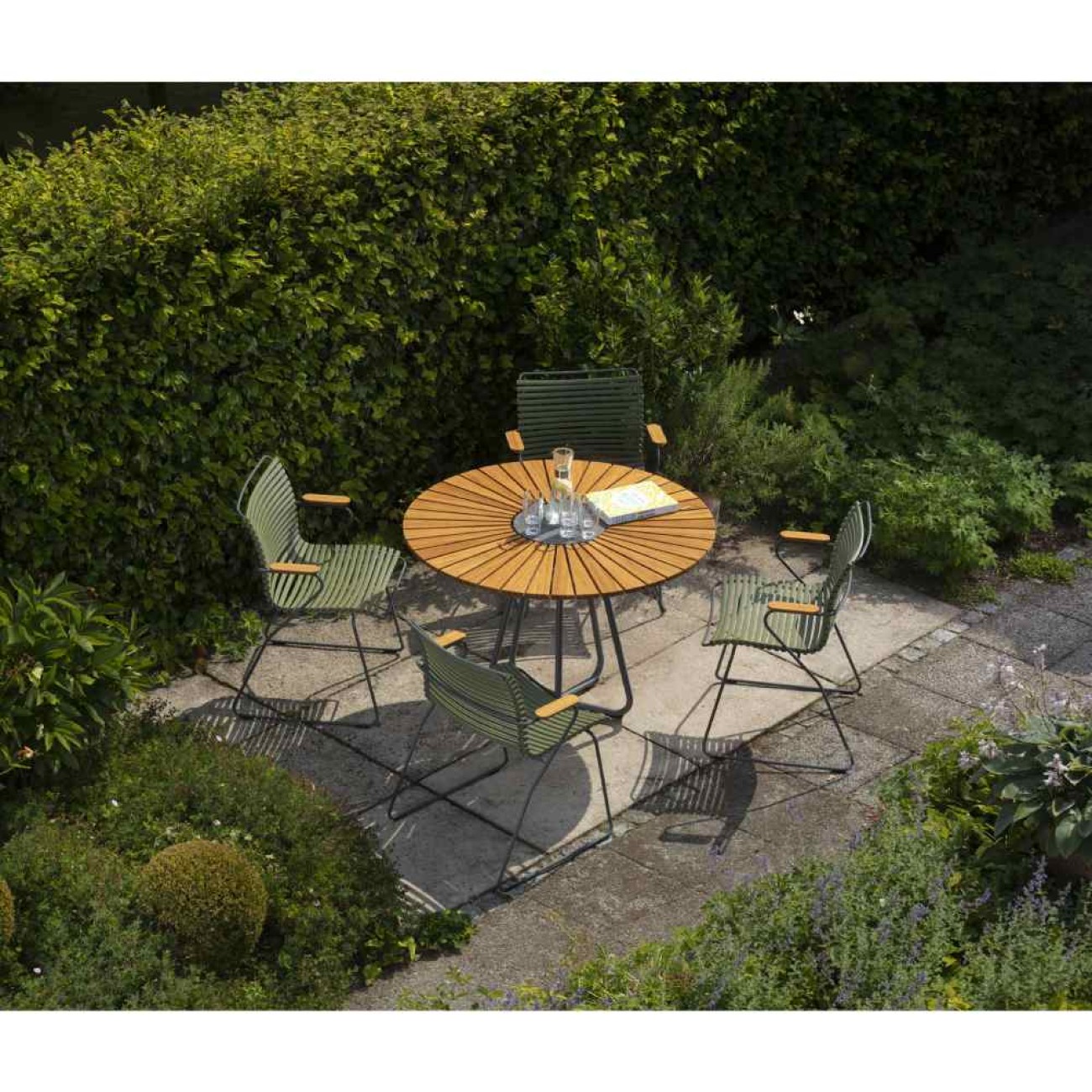 Houe Τραπέζι 150εκ. ξύλο bamboo με πέτρα γρανίτη σειρά Circle Έπιπλα Κήπου