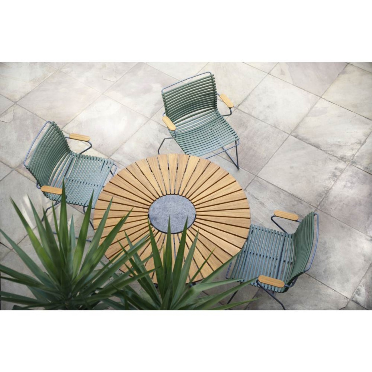 Houe Τραπέζι 150εκ. ξύλο bamboo με πέτρα γρανίτη σειρά Circle Έπιπλα Κήπου