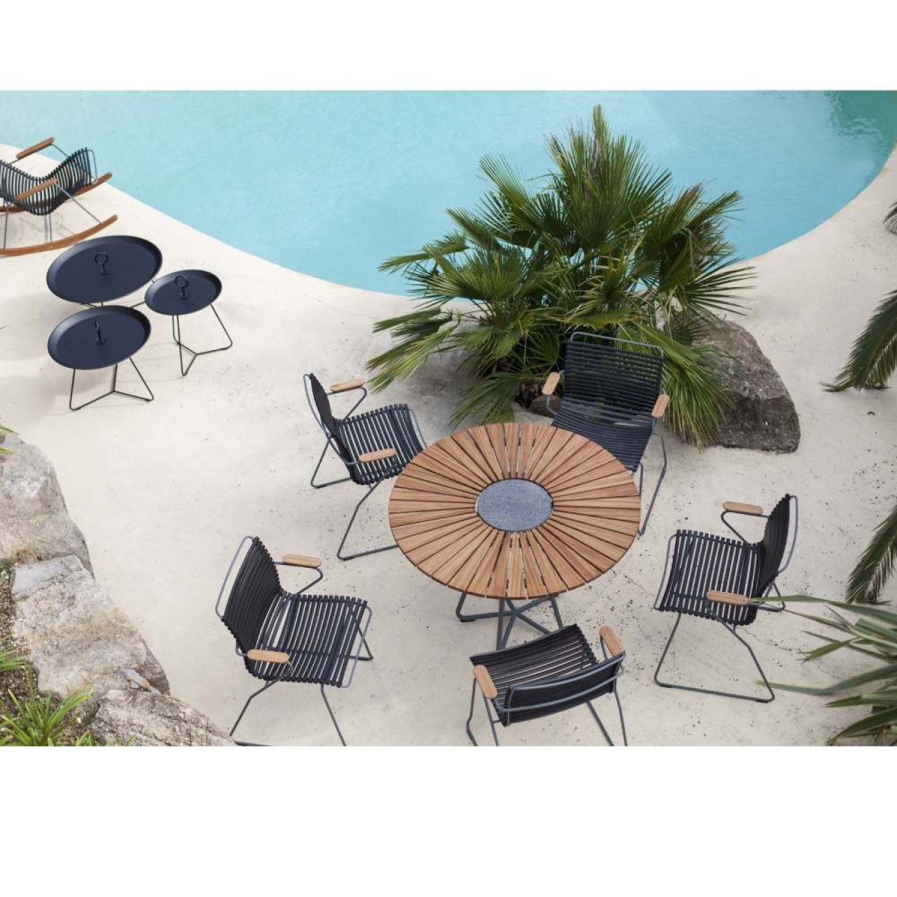 Houe Τραπέζι 150εκ. ξύλο bamboo με πέτρα γρανίτη σειρά Circle Έπιπλα Κήπου