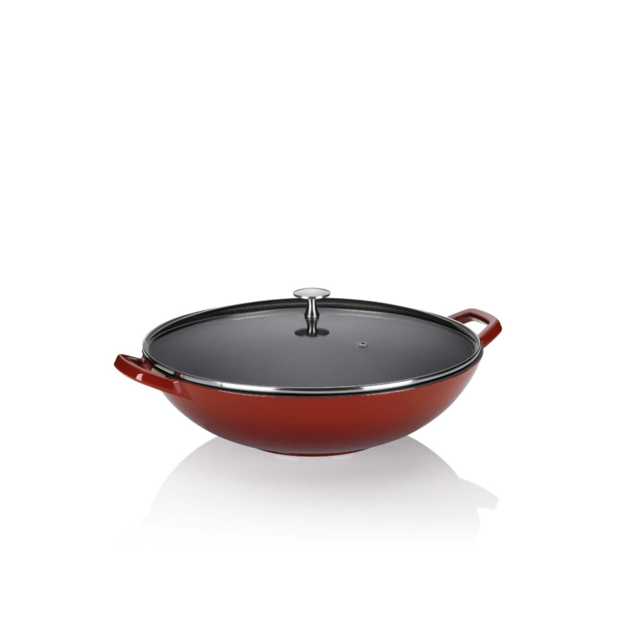 Kela Wok μαντέμι με εμαγιέ επίστρωση & γυάλινο καπάκι Φ36x17cm/4lt κόκκινο σειρά Calido Τηγάνια/Wok