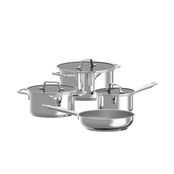 BergHOFF Σετ 4 τεμ. Κατσαρόλες με γυάλινο καπάκι 16cm/20cm/24cm & τηγάνι 24εκ. από ανοξείδωτο ατσάλι σειρά Helix DiNa BergHOFF Σετ 4 τεμ. Κατσαρόλες με γυάλινο καπάκι 16cm/20cm/24cm & τηγάνι 24εκ. από ανοξείδωτο ατσάλι σειρά Helix DiNa