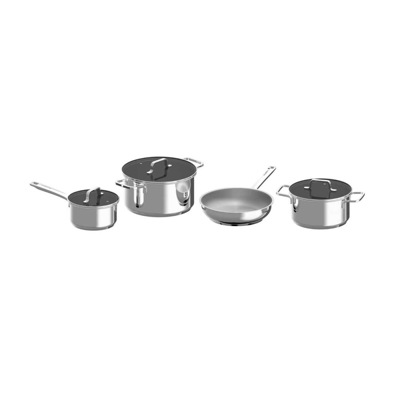 BergHOFF Σετ 4 τεμ. Κατσαρόλες με γυάλινο καπάκι 16cm/20cm/24cm & τηγάνι 24εκ. από ανοξείδωτο ατσάλι σειρά Helix DiNa Σετ Μαγειρικά Σκεύη