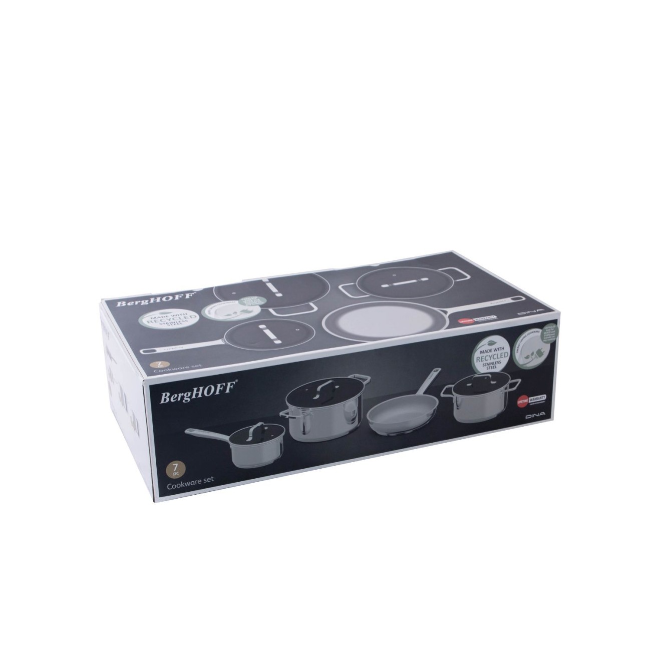 BergHOFF Σετ 4 τεμ. Κατσαρόλες με γυάλινο καπάκι 16cm/20cm/24cm & τηγάνι 24εκ. από ανοξείδωτο ατσάλι σειρά Helix DiNa Σετ Μαγειρικά Σκεύη