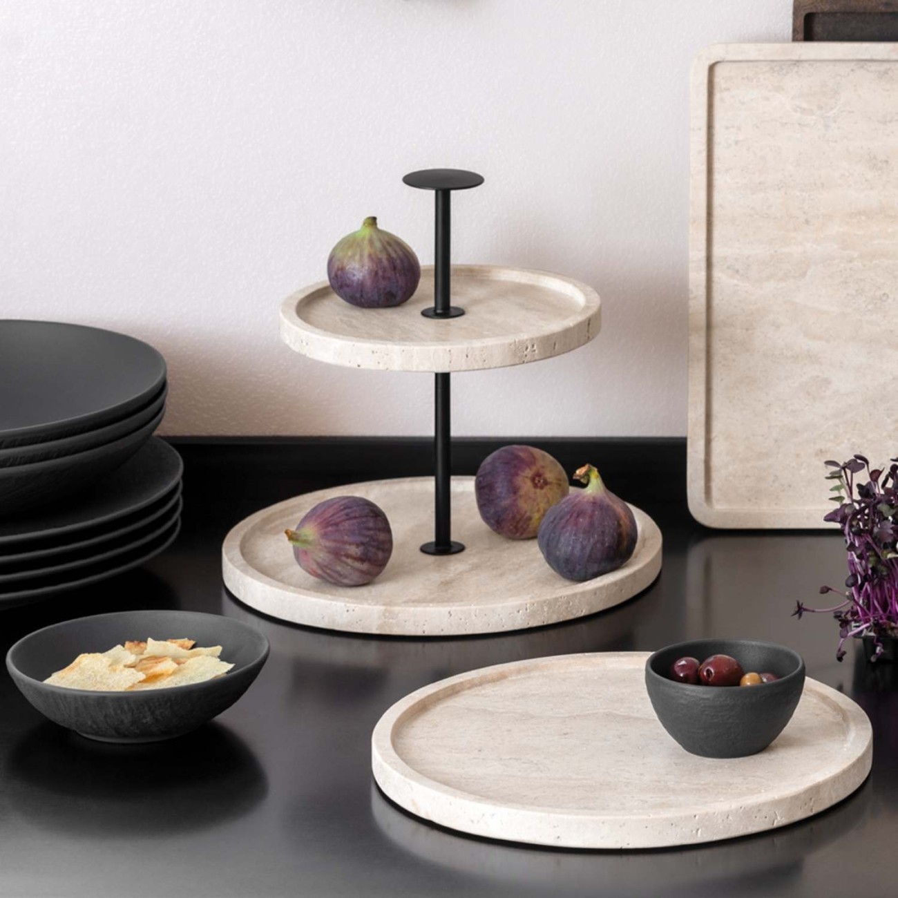 Villeroy & Boch Πιατέλλα στρογγυλή 24,5 εκ. Stoneware σειρά Manufacture Travertine Αξεσουάρ Σερβιρίσματος