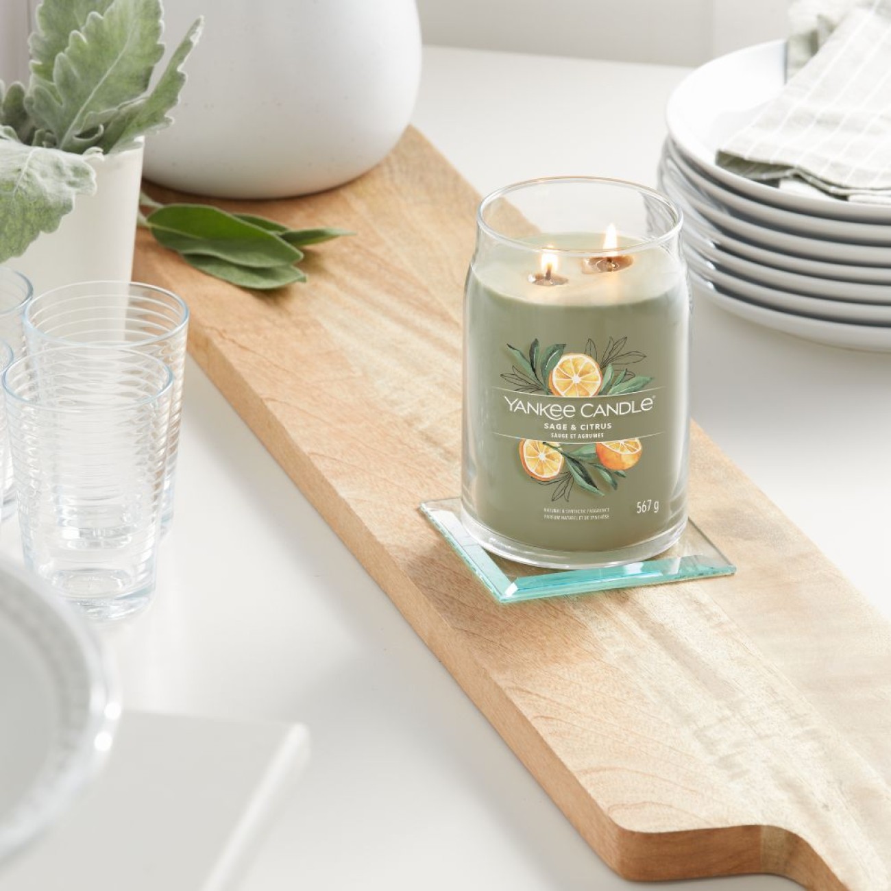 Yankee Candle Αρωματικό Κερί Signature σε Γυάλινο Δοχείο Large σειρά Sage & citrus
 Γυάλινα δοχεία Yankee Candle