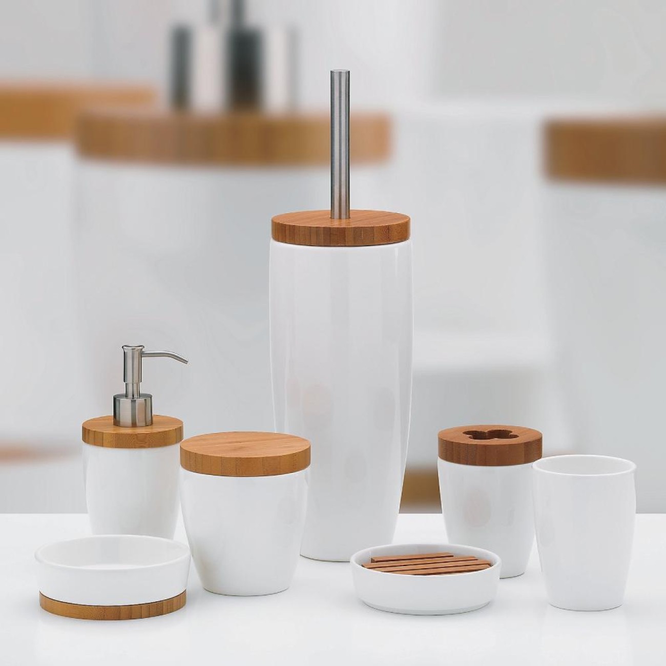 Kela Θήκη υγρού σαπουνιού Φ8x17,5cm/350ml κεραμικό & bamboo σειρά Natura Αξεσουάρ Μπάνιου