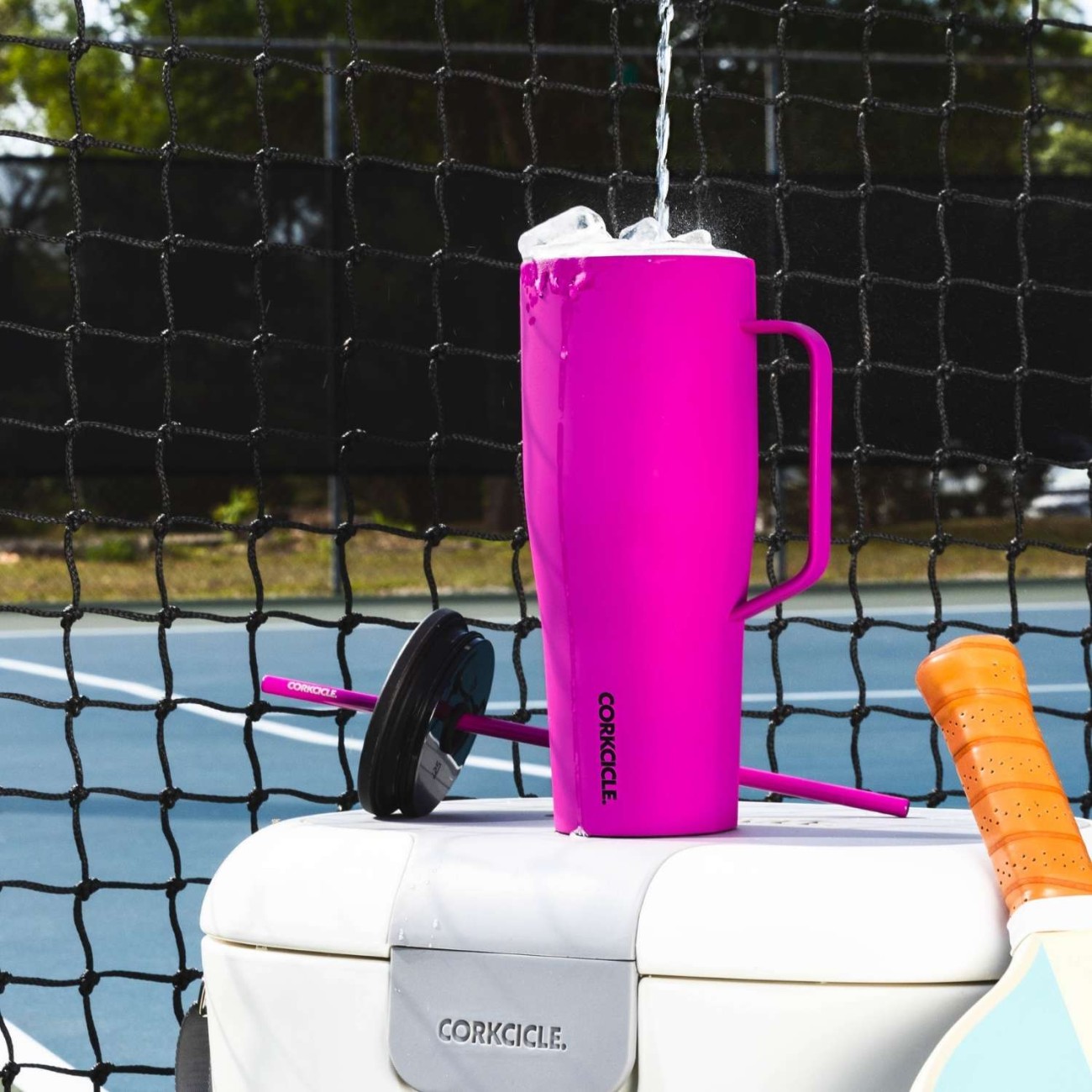 Corkcicle Ισοθερμική κούπα με καλαμάκι 890ML φούξια σειρά Cold Cup XL Θερμός Κανάτες/Κούπες