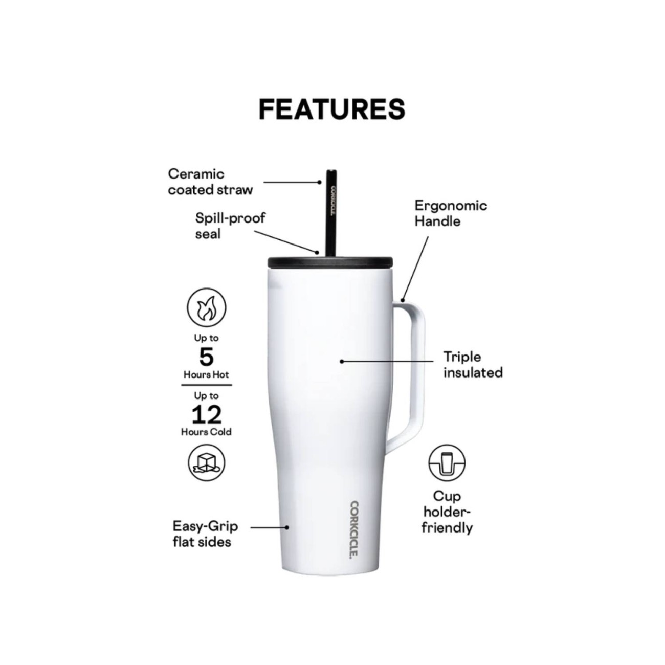 Corkcicle Ισοθερμική κούπα με καλαμάκι 890ML φούξια σειρά Cold Cup XL Θερμός Κανάτες/Κούπες