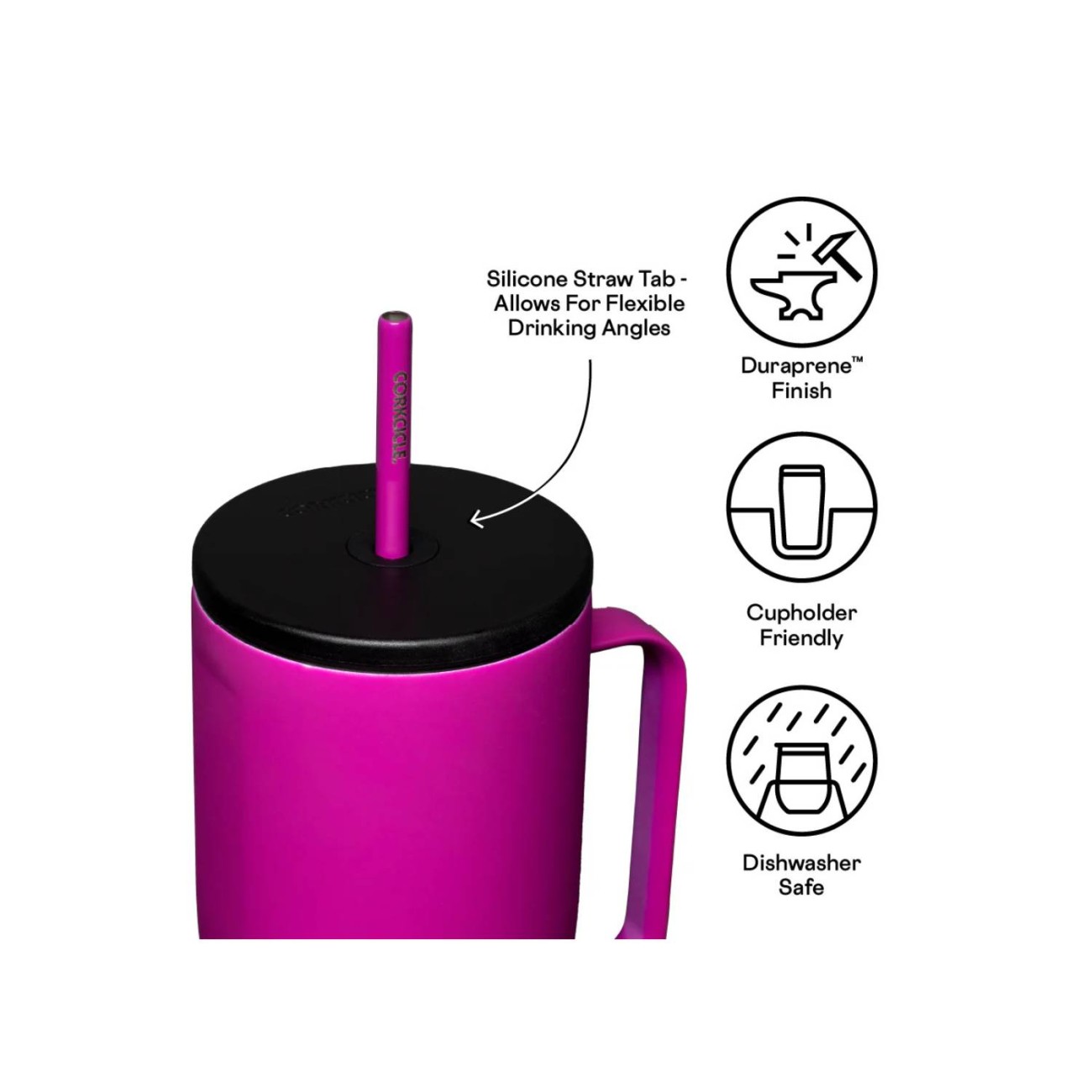 Corkcicle Ισοθερμική κούπα με καλαμάκι 890ML φούξια σειρά Cold Cup XL Θερμός Κανάτες/Κούπες