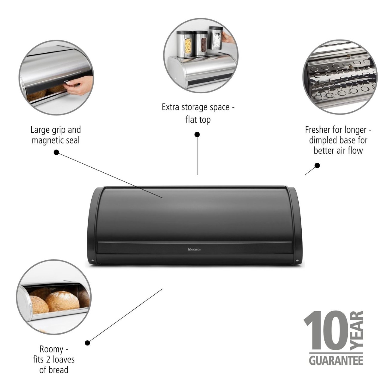 Brabantia Ψωμιέρα 17,3Χ44,5Χ26,2 εκ. Roll Top Matt Black Ψωμιέρες