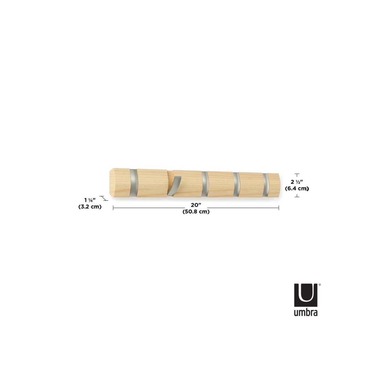 Umbra Κρεμάστρα τοίχου 51cm 5 θέσεων φυσικό ξύλο σειρά Flip Καλόγεροι