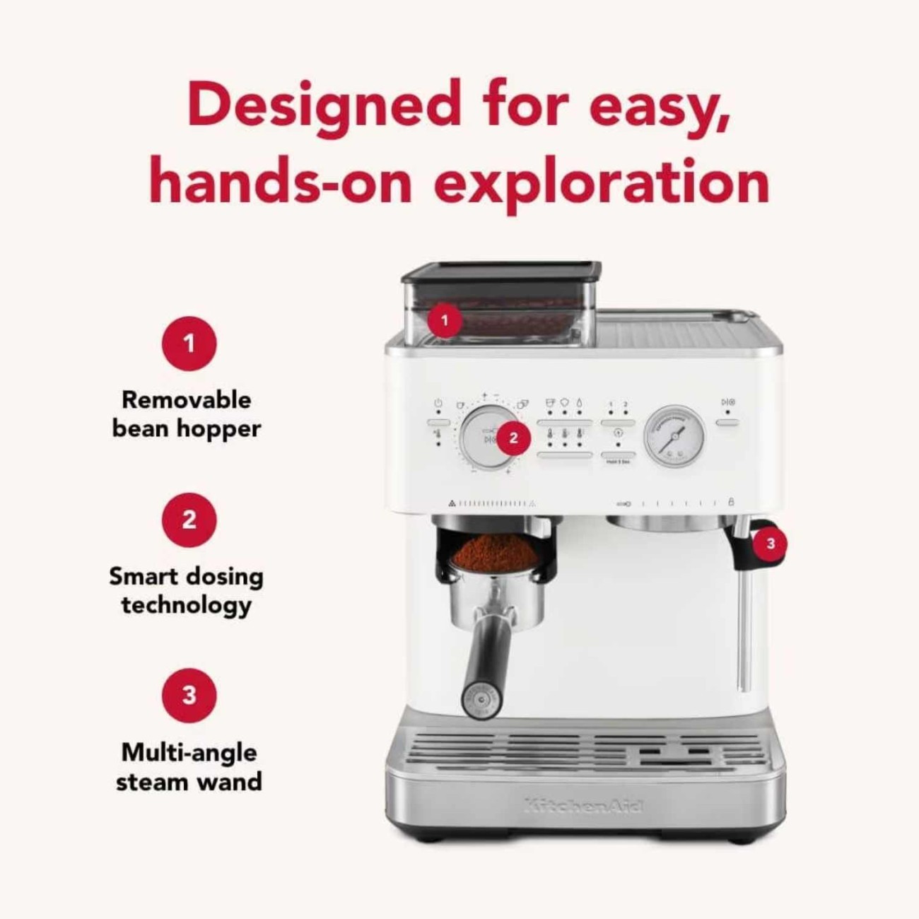 KitchenAid Μηχανή εσπρέσσο με μύλο άλεσης ημιαυτόματη Porcelain White Αυτόματες Καφετιέρες