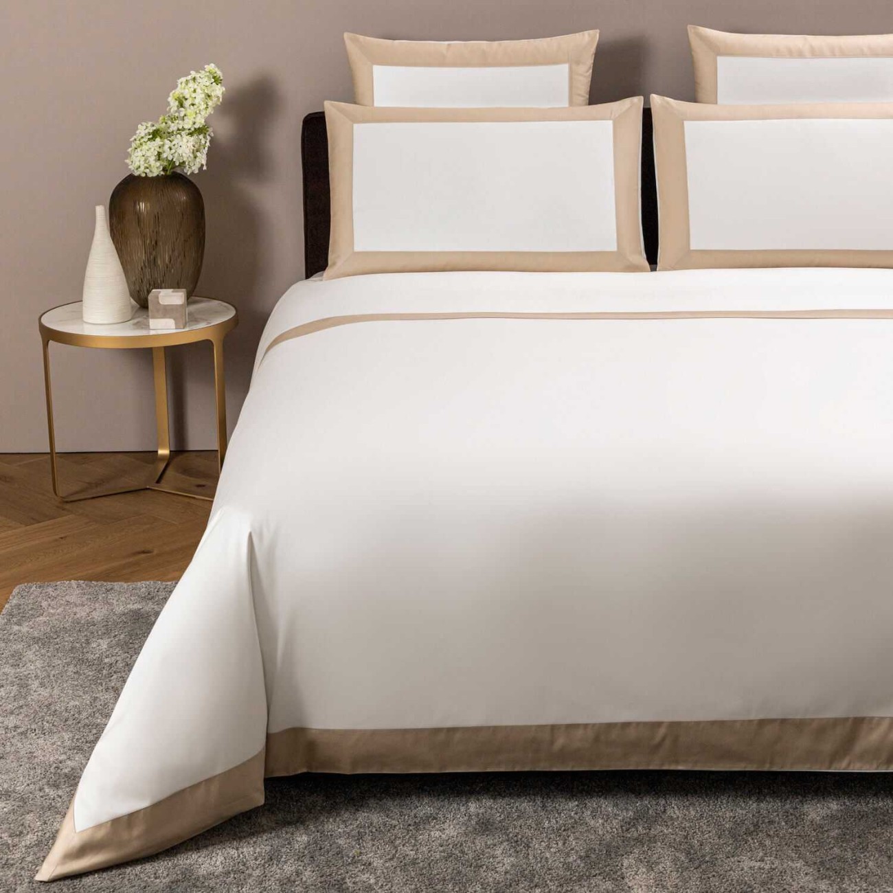Frette Παπλωματοθήκη 240Χ220εκ. milk/μπεζ ρίγα, 100% βαμβακοσατέν σειρά Bold Παπλωματοθήκες