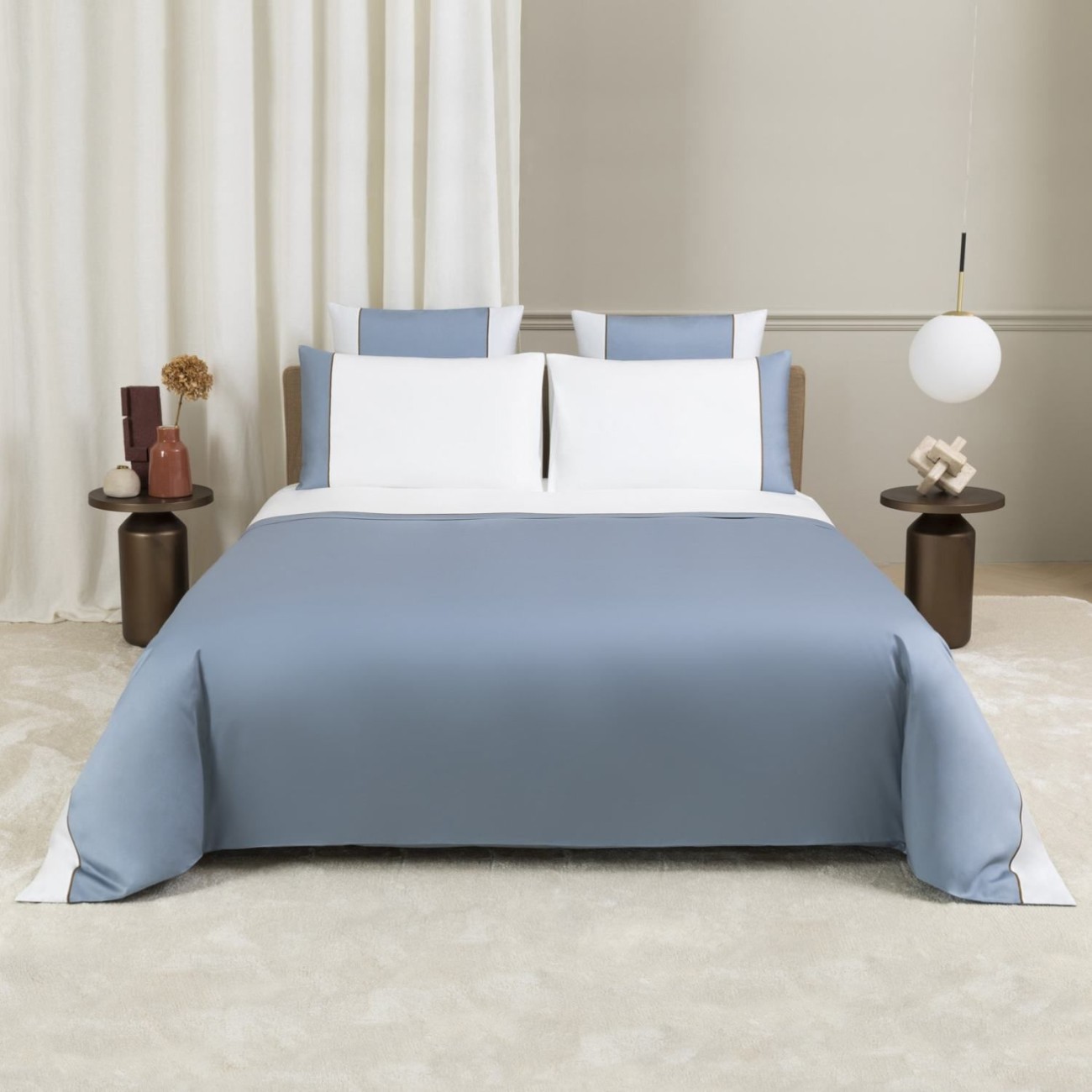 Frette Παπλωματοθήκη 260x220εκ. χρώμα dusty azure/milk, 100% βαμβακοσατέν σειρά Colour Block Παπλωματοθήκες