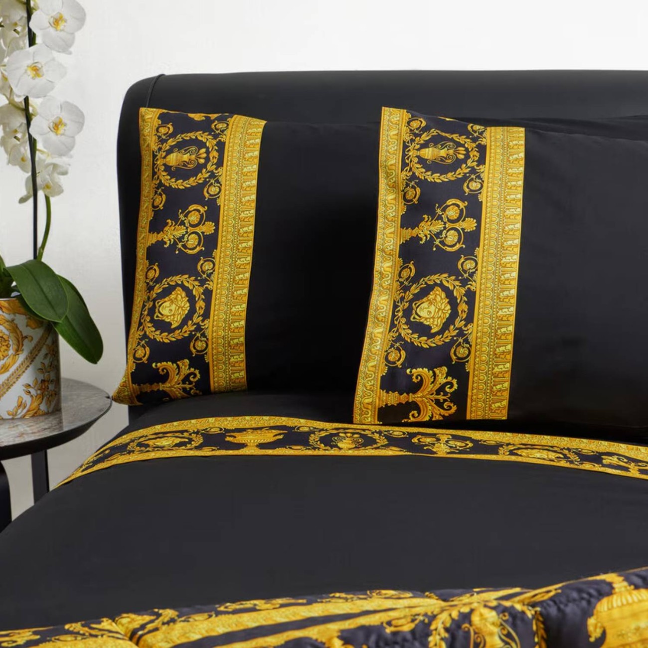 Versace Σετ σεντόνια 280x290cm/200x205cm & 2 μαξ/κες 53x94cm μαύρο/χρυσό σειρά I Heart Baroque Σεντόνια