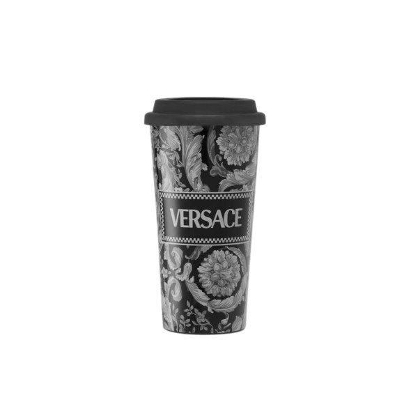Versace Κούπα με καπάκι μαύρο/γκρι 500 ml σειρά Barocco Versace Κούπα με καπάκι μαύρο/γκρι 500 ml σειρά Barocco