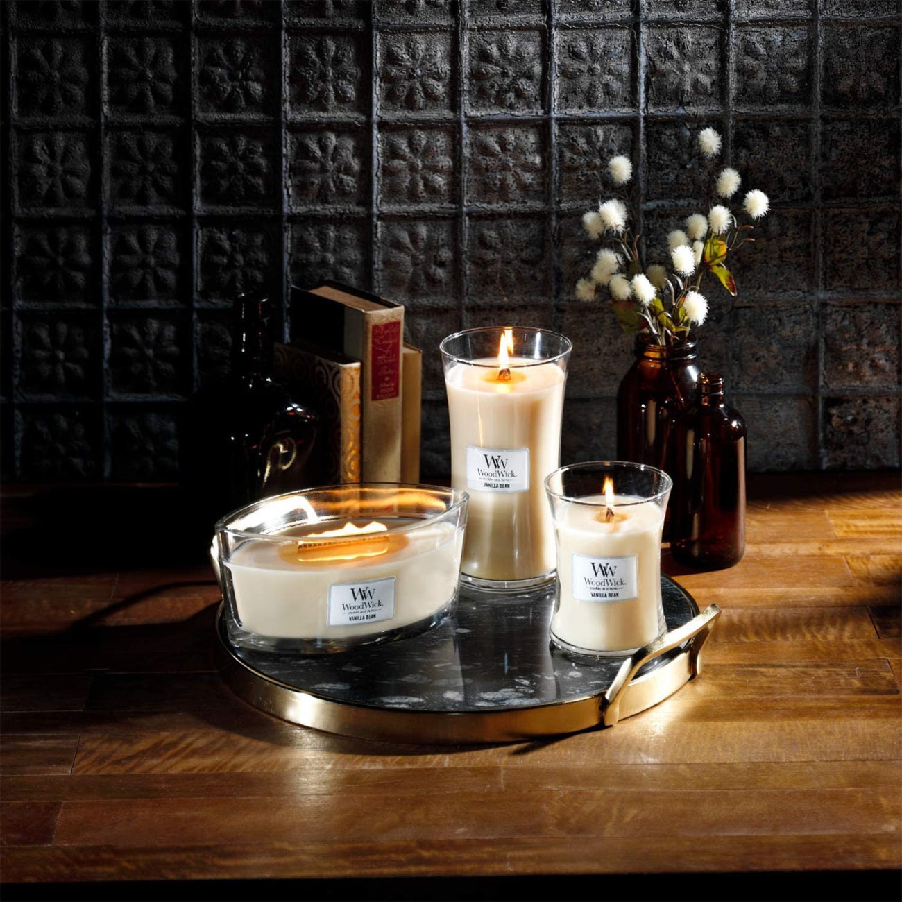 WoodWick Αρωματικό Κερί σε Γυάλινο Δοχείο Medium σειρά Vanilla Bean Γυάλινα δοχεία Woodwick