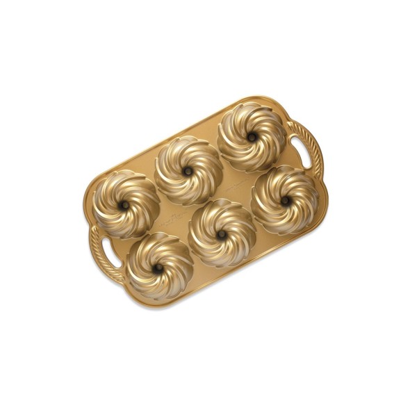 Nordic Ware Φόρμα για 6 μικρά κέικ με τρύπα σε στριφτό σχήμα 38x20,6x4,6εκ. σειρά Premier Gold Nordic Ware Φόρμα για 6 μικρά κέικ με τρύπα σε στριφτό σχήμα 38x20,6x4,6εκ. σειρά Premier Gold