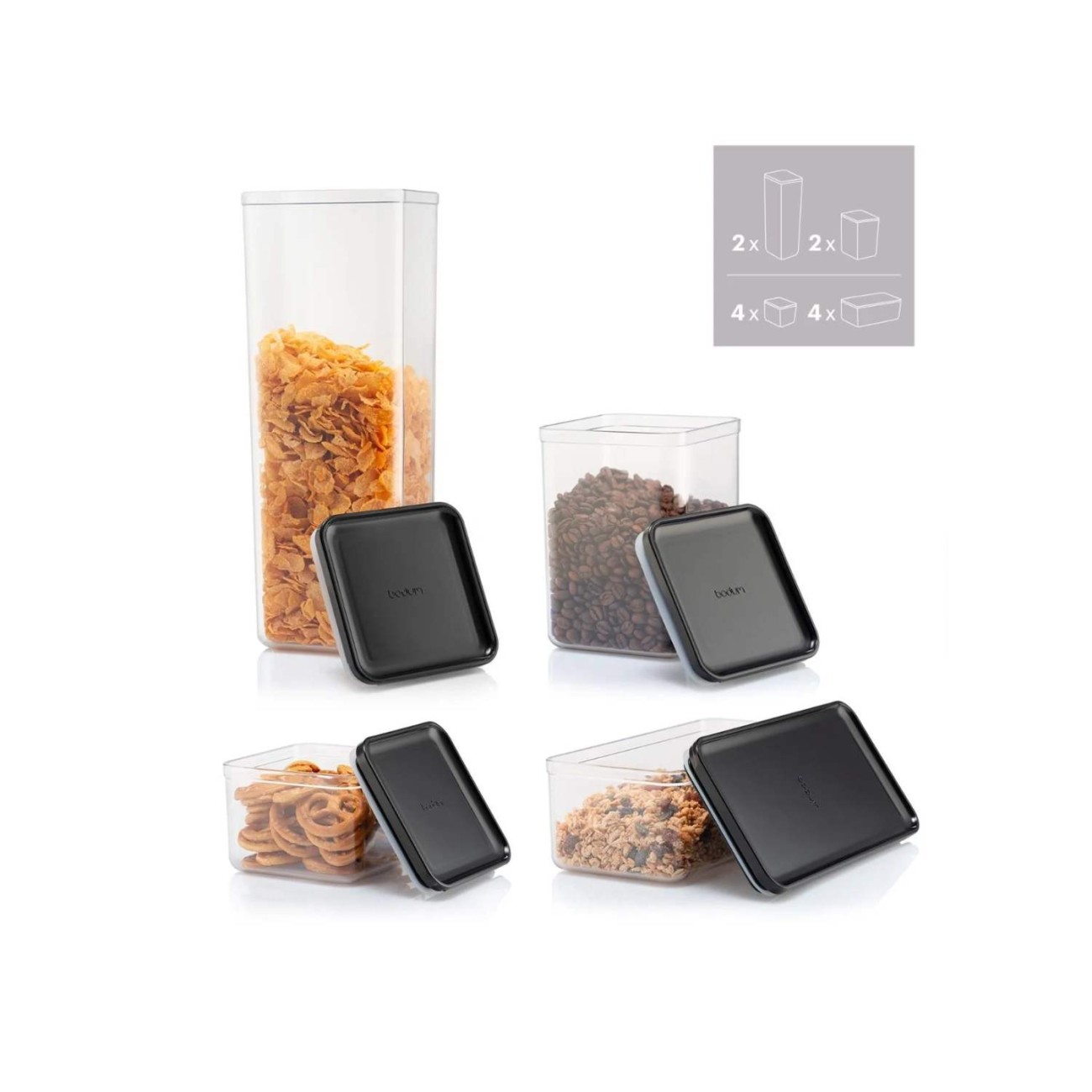 Bodum Σετ 12 δοχείων αποθήκευσης 4x1L, 2x1.2L, 4x0.5L, 2x2.6L Black  σειρά BODUM σειρά Canteen Δοχεία Τροφίμων