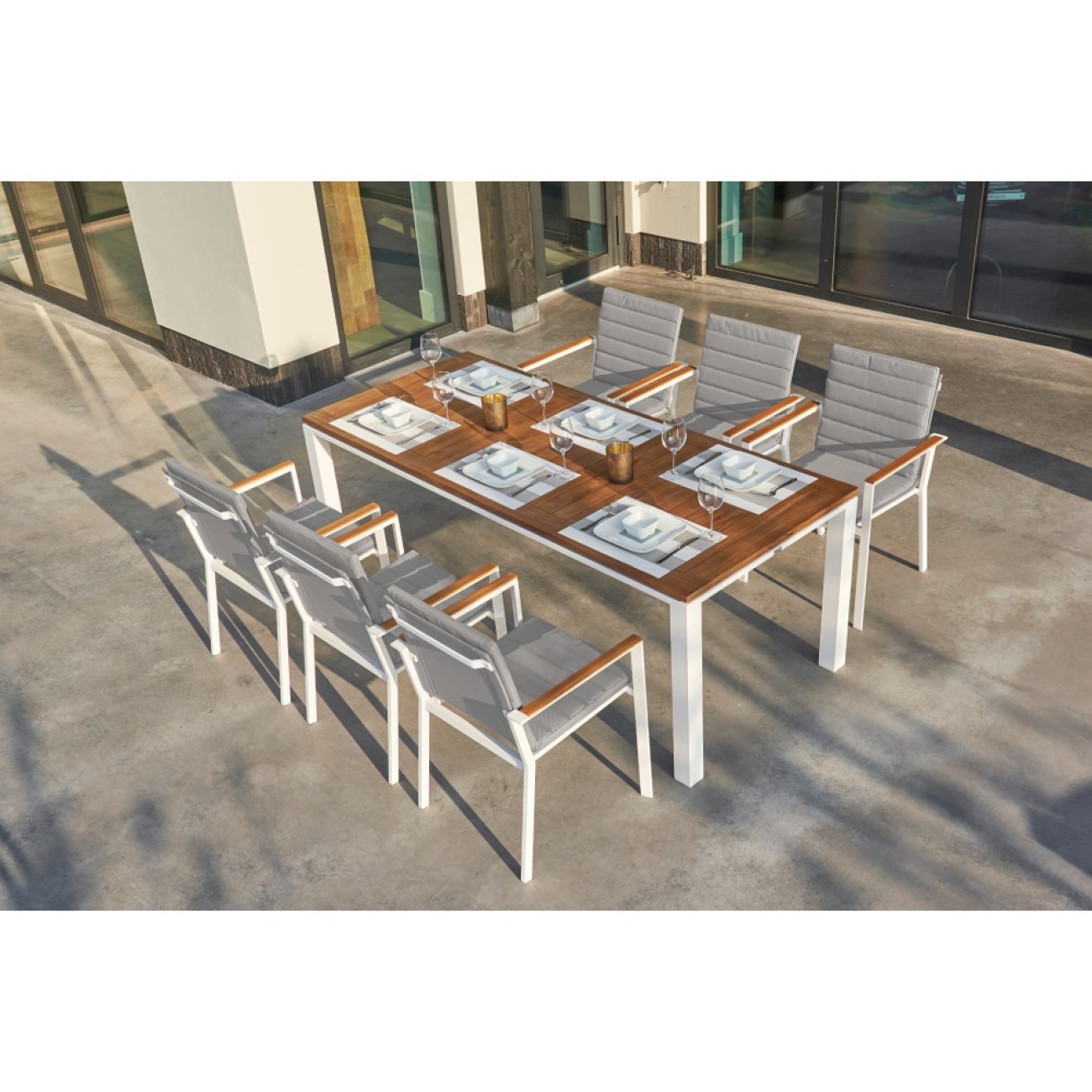 Life Outdoor Living Τραπέζι φαγητού 180x90εκ. λευκό με ξύλινη teak επιφάνεια  σειρά  Concept  Έπιπλα Κήπου