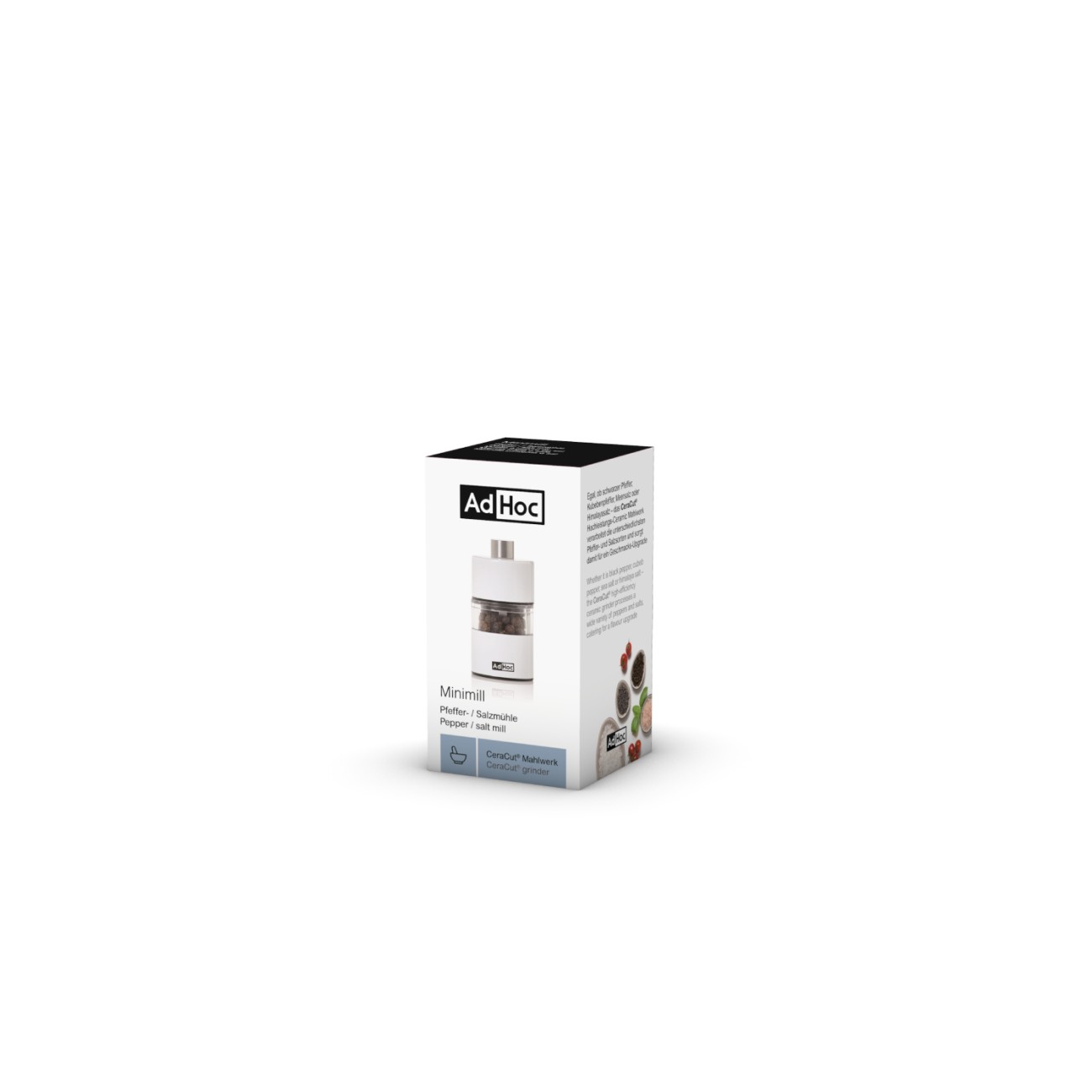 AdHoc Μύλος αλατιού/πιπεριού 6,2x3,2cm λευκός σειρά Minimill Μύλοι Αλατιού